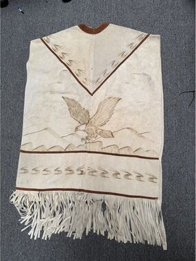 Vintage 70s Native Eagle Fringe Poncho 42 inches Guadalajara